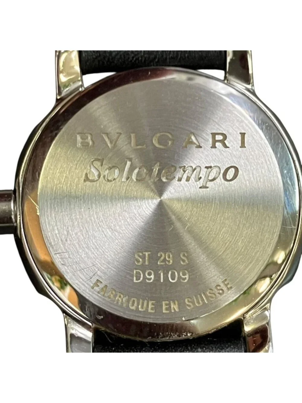 Bvlgari Solo Tempo Watch SS Leather Quartz Black Dial